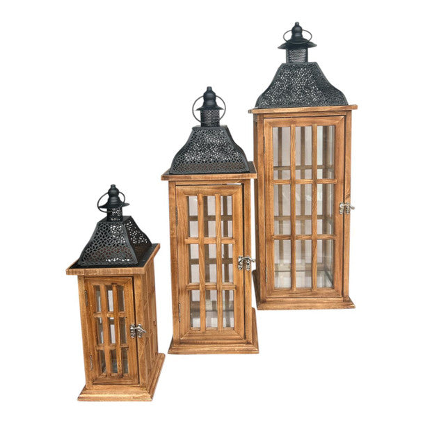 Wood Windows And Charcoal Roof Lantern 3pc