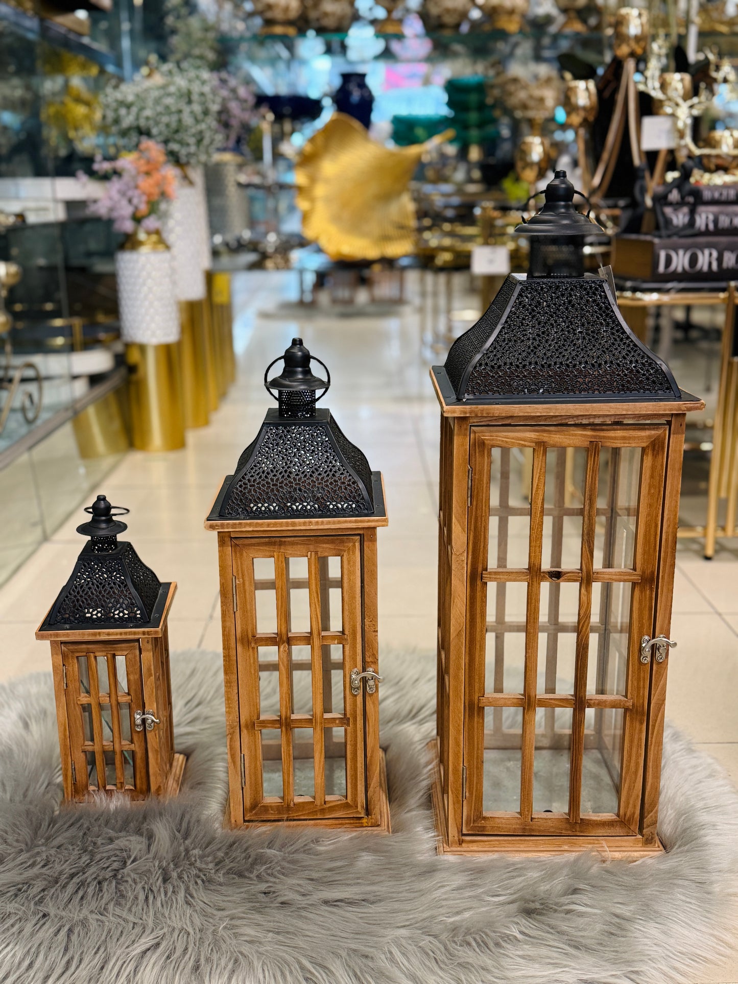 Wood Windows And Charcoal Roof Lantern 3pc