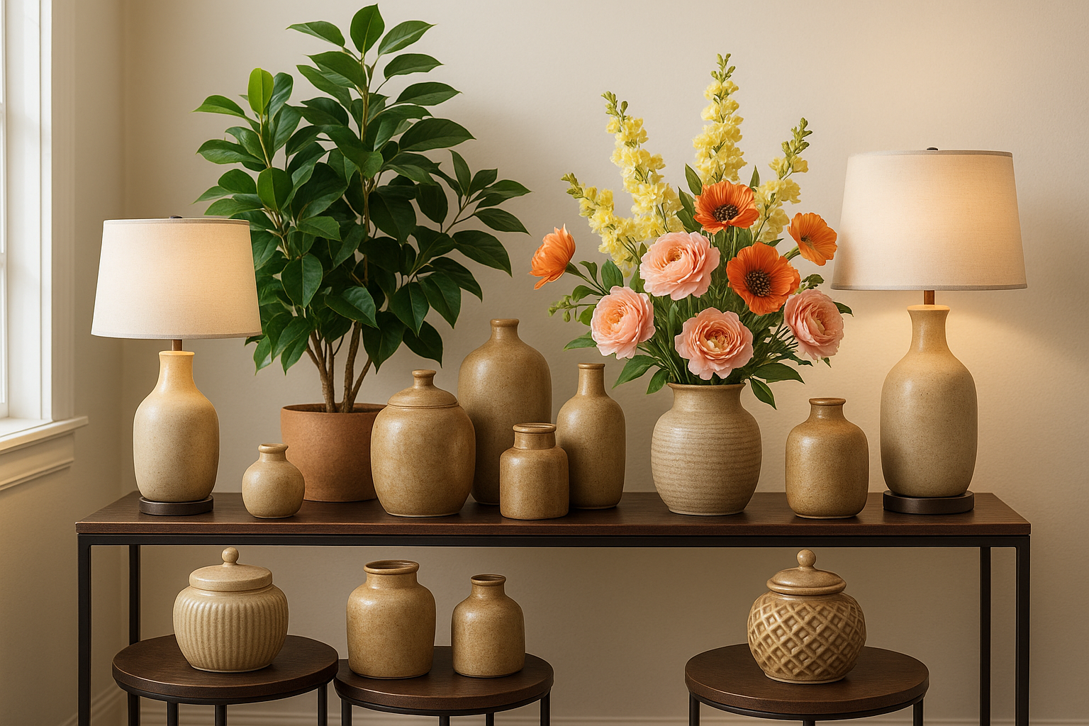 imame for home decor store items are artificial plants flowers lamps ceramic vase jars and console and tables