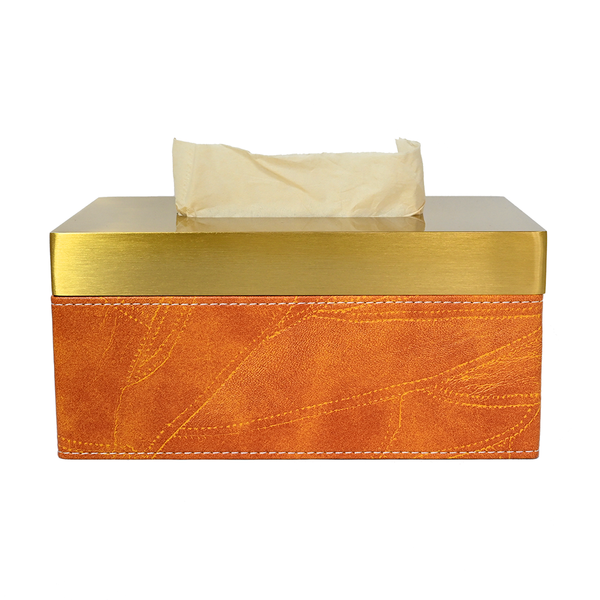 Camel Leather Brass Gold Tissue Box