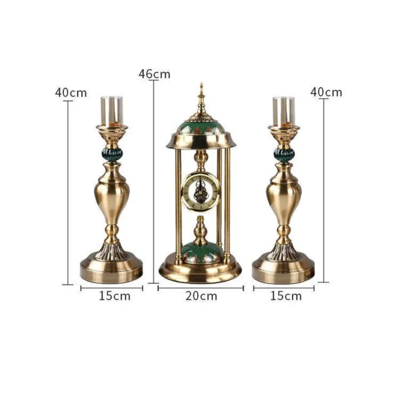 TABLE CLOCK & CANDLE STAND 3PC SET