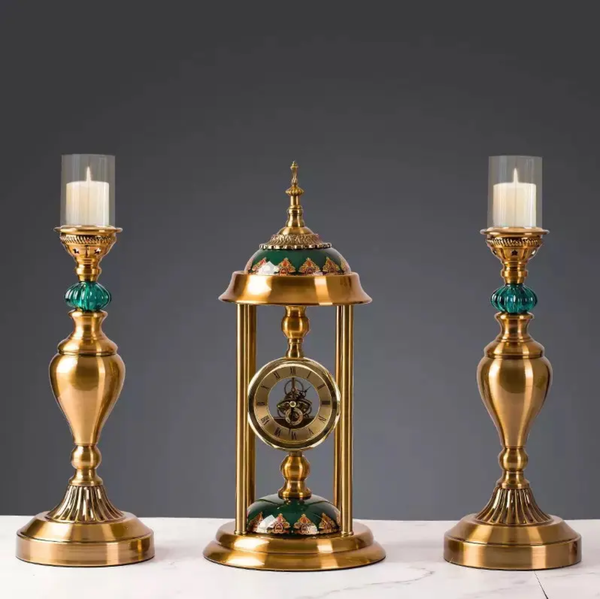 TABLE CLOCK & CANDLE STAND 3PC SET